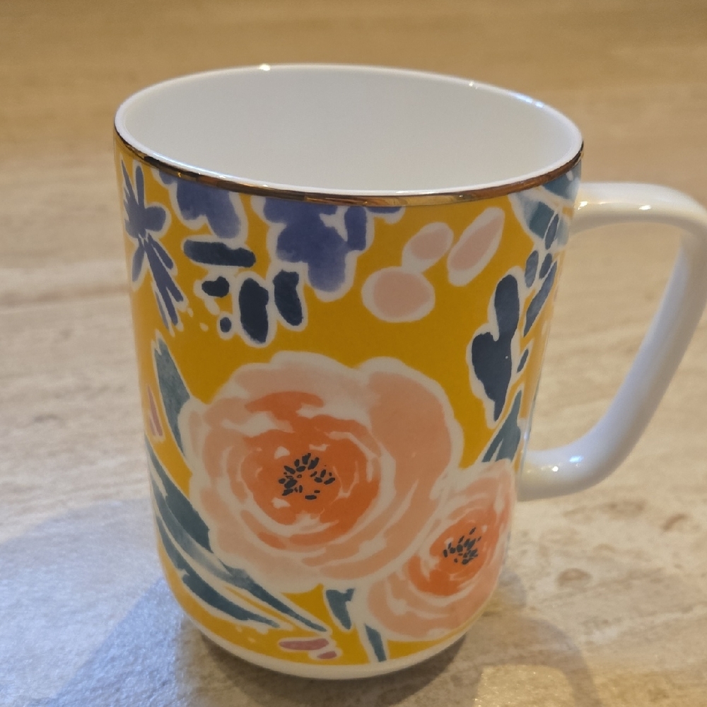Portobello by Design Bone China Floral Print/Gold Rim Mug